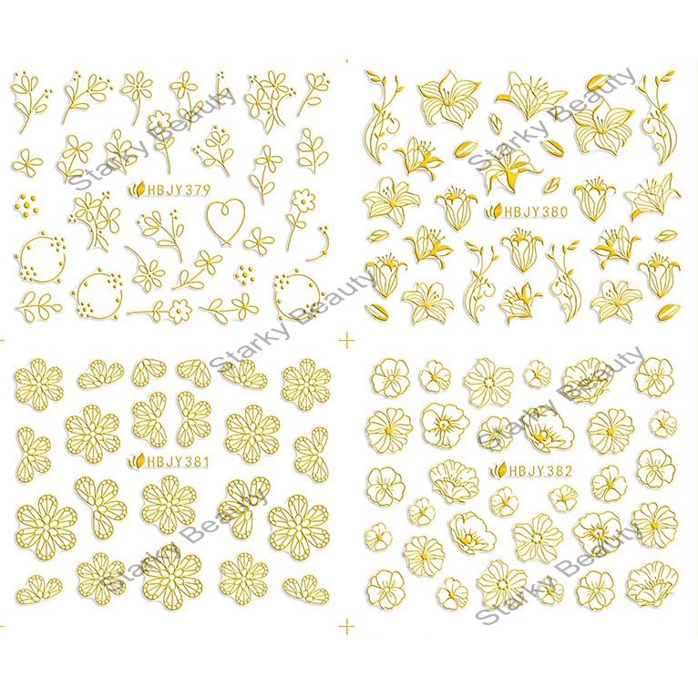 Gold Silver Black White HBJY Nail Stickers Finished Metal Stickers