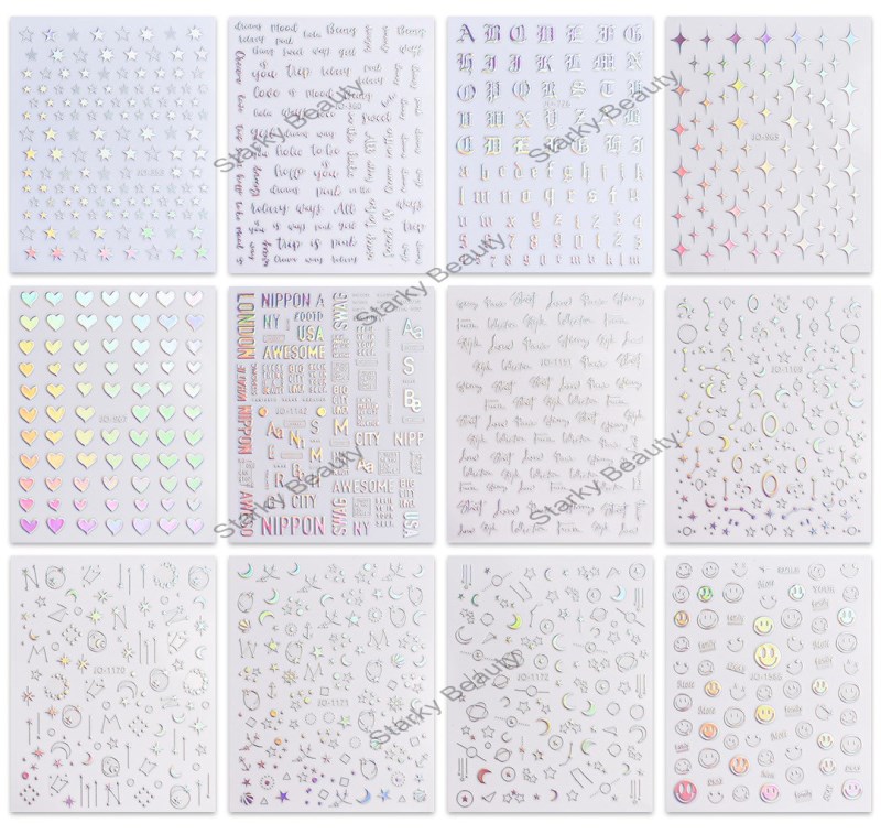 3D Star Rose Love Smiley Sticker Nail Decal Symphony Aurora Nail Sticker