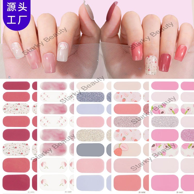 Simple French Nail Sticker Solid Color Scallion Powder Nail Sticke