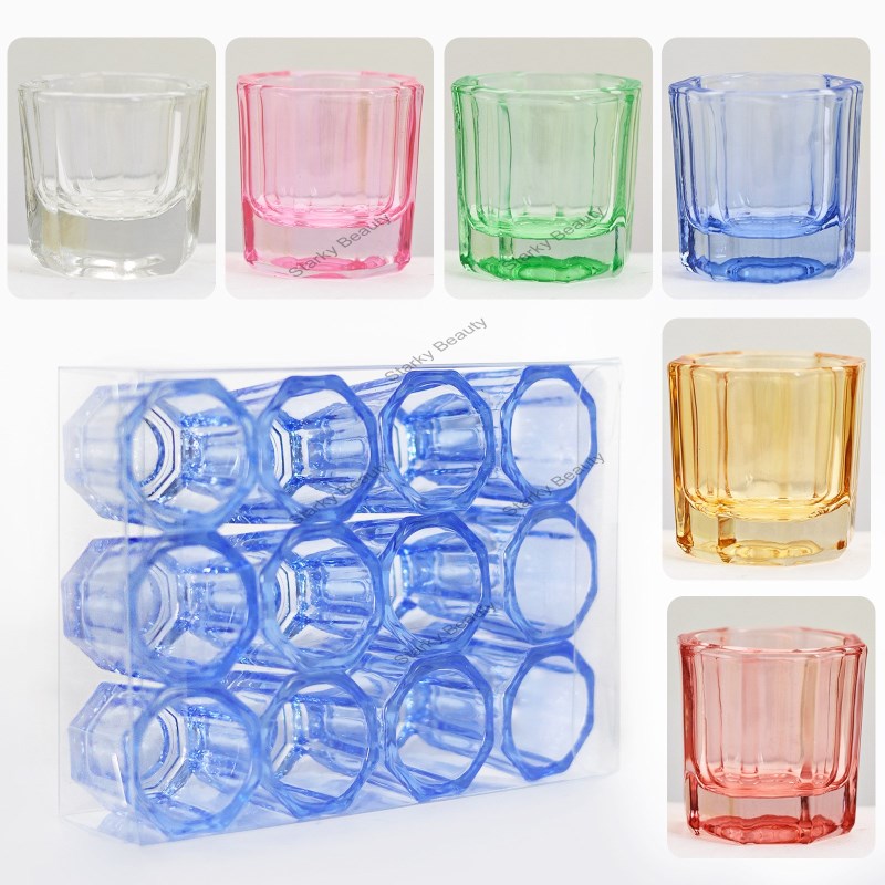 Colored octagonal glass pen washing cup without lid, nail removal crystal cup