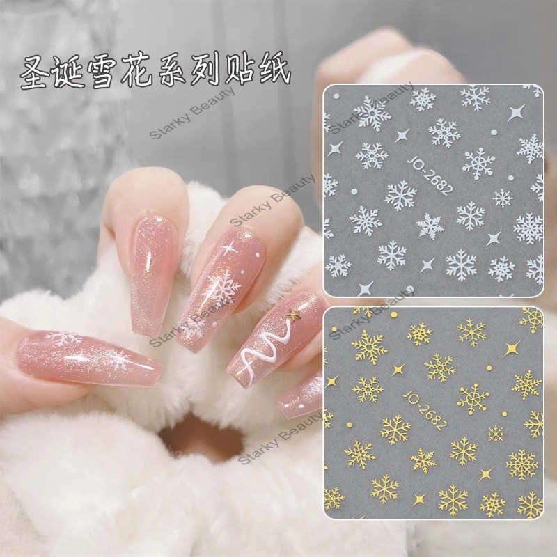 Transparent Bottom Snowflake Nail Stickers Laser Silver White Gold Snowflake Christmas Nail Stickers