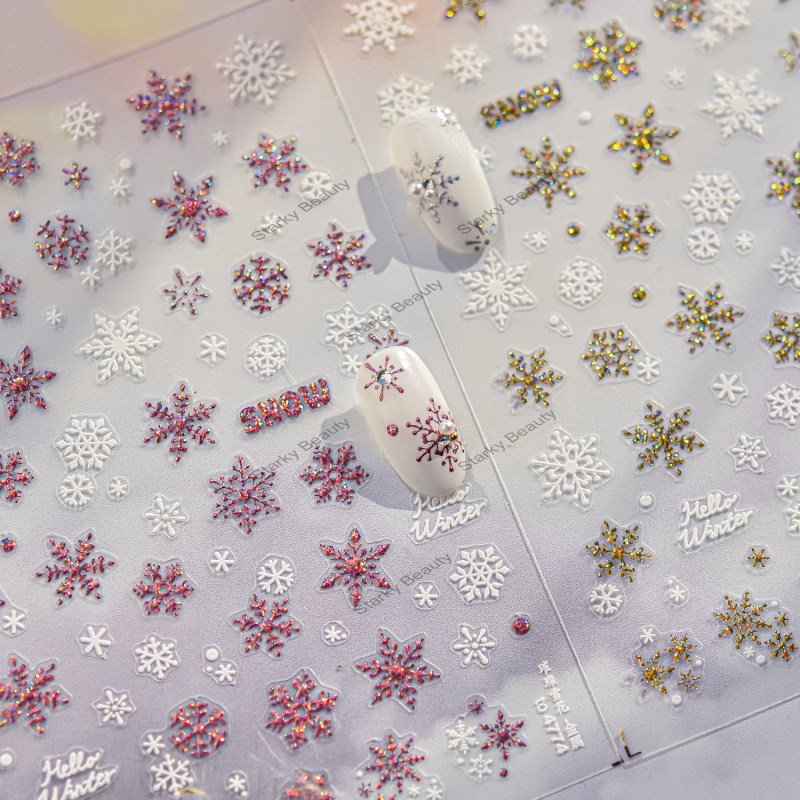 Hot stamping sparkling snowflake stickers, mixed nail art styles