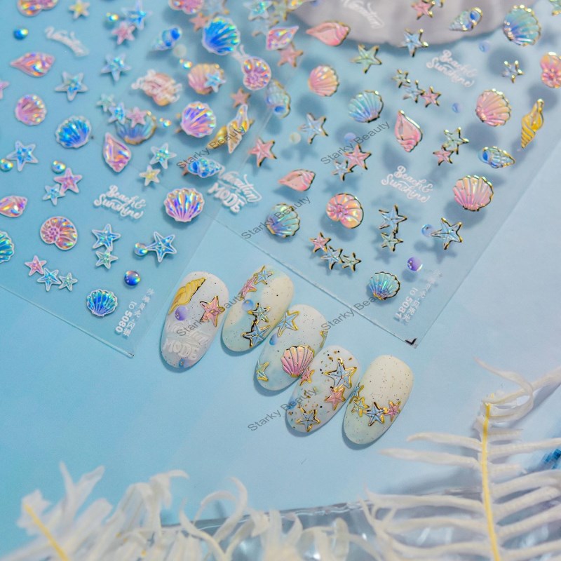 Shell sea Nail Stickers 3D Nail Stickers Beach Shell Nail Accessories