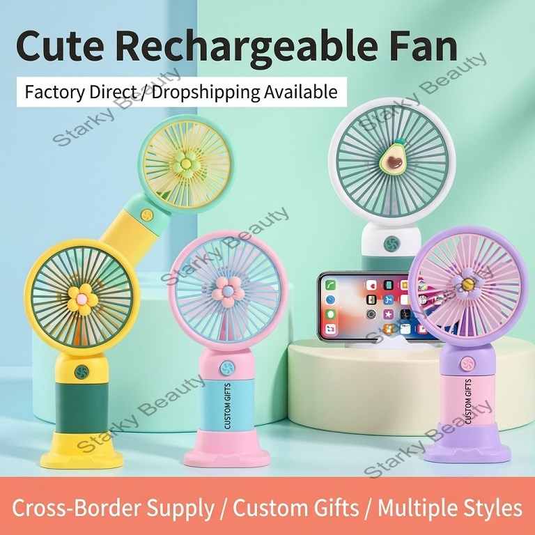 Summer Mini Fan Portable Handheld Cute with Phone Holder USB Rechargeable Desktop  Fan for Summer