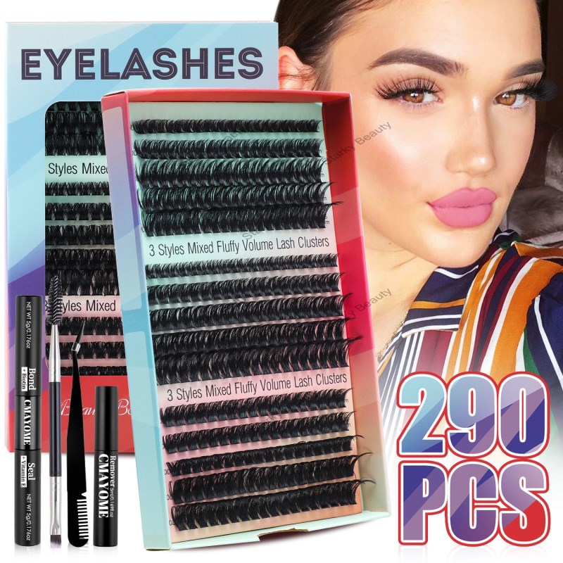 DIY False Eyelash Extension Kit 60D-80D-100D, Fluffy and Dense DIY Segmented Hair
