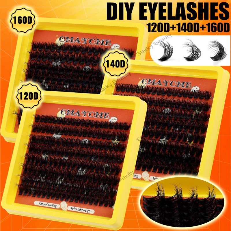 Thick, Curl, D-Curve Single Cluster False Lashes 8-16mm DIY Segmented Grafting Natural Fluffy
