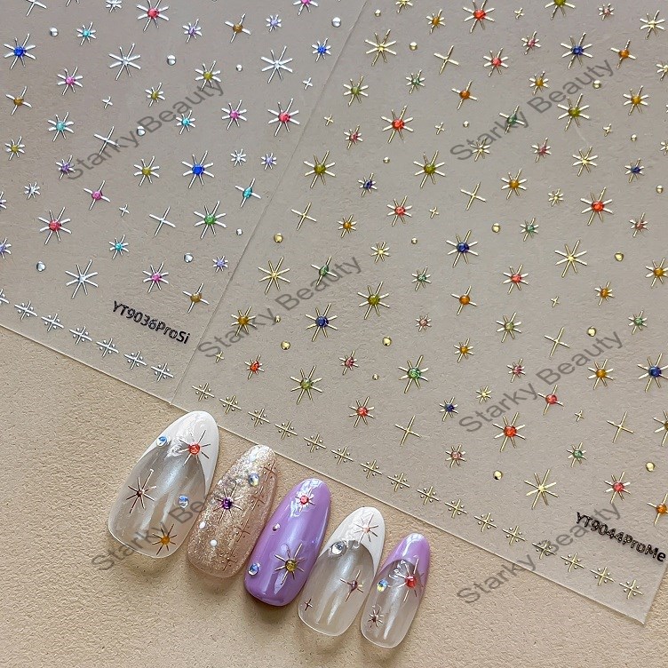 European retro gemstone nail stickers, Baroque colored diamond line nail stickers