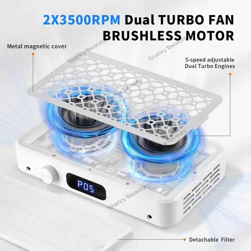 Professional Turbo Vacuum Cleaner Brushless Nail Dust Collector Two Hands Strong Suction Nail Dust