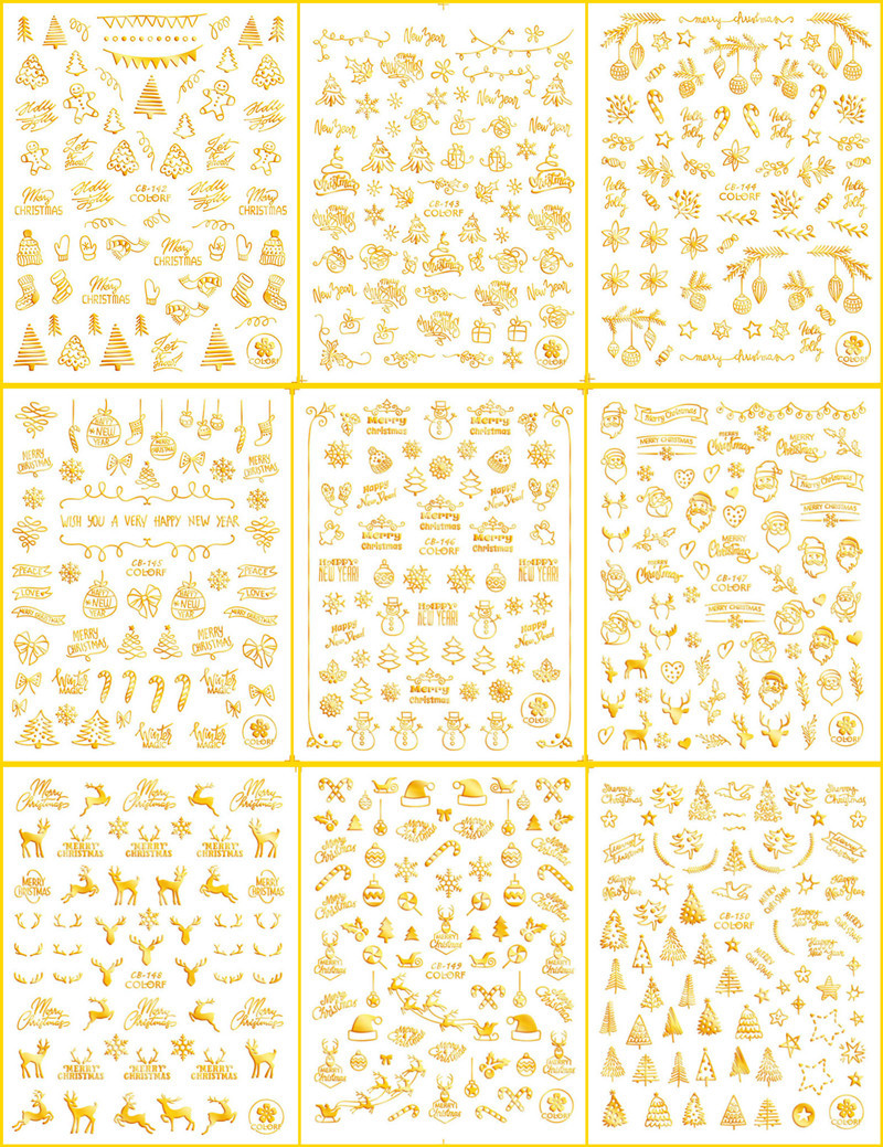 new christmas 3d adhesive nail sticker santa laser red gold christmas tree manicure sticker