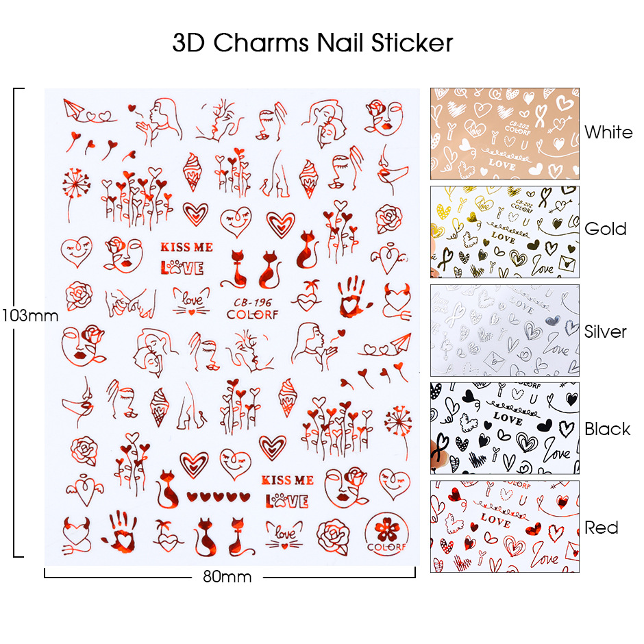 lader red black gold silver white colors designs cool 3d nail art sticker decal template