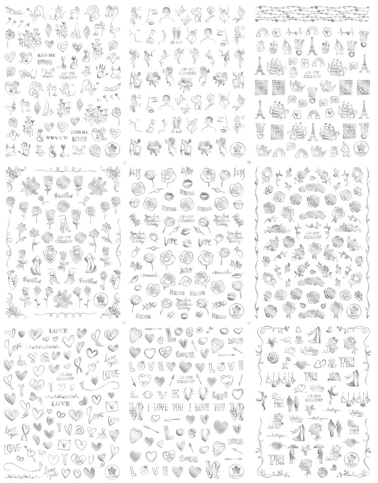 lader red black gold silver white colors designs cool 3d nail art sticker decal template