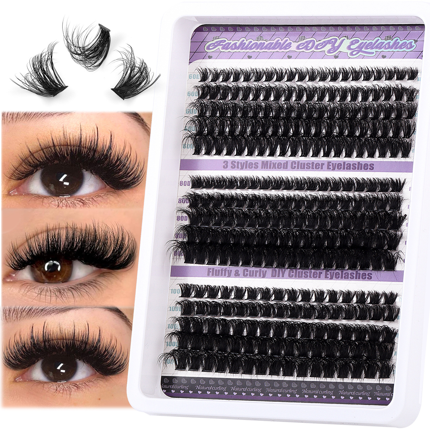diy single cluster flower hair large capacity 50d+60d curled thick mixed style false eyelashes