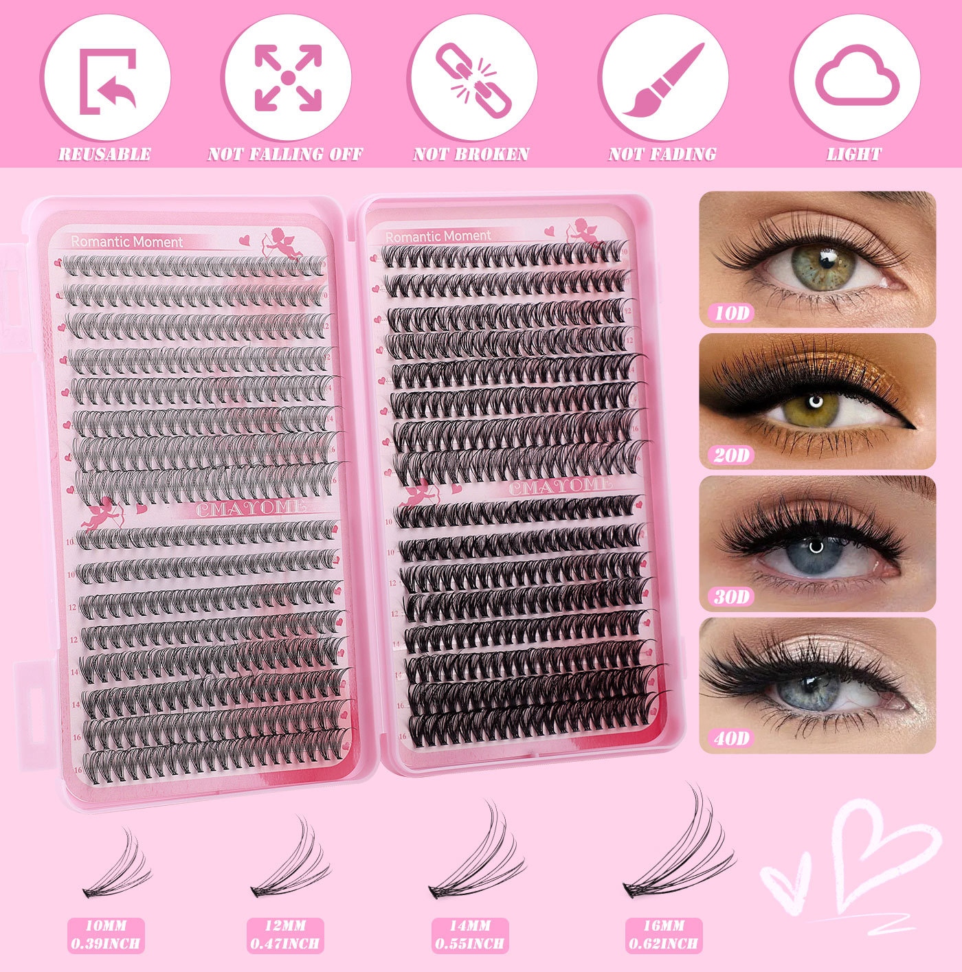 false eyelash extension set single cluster hair 640 clusters 30+40+50+60+80+100d eyelash