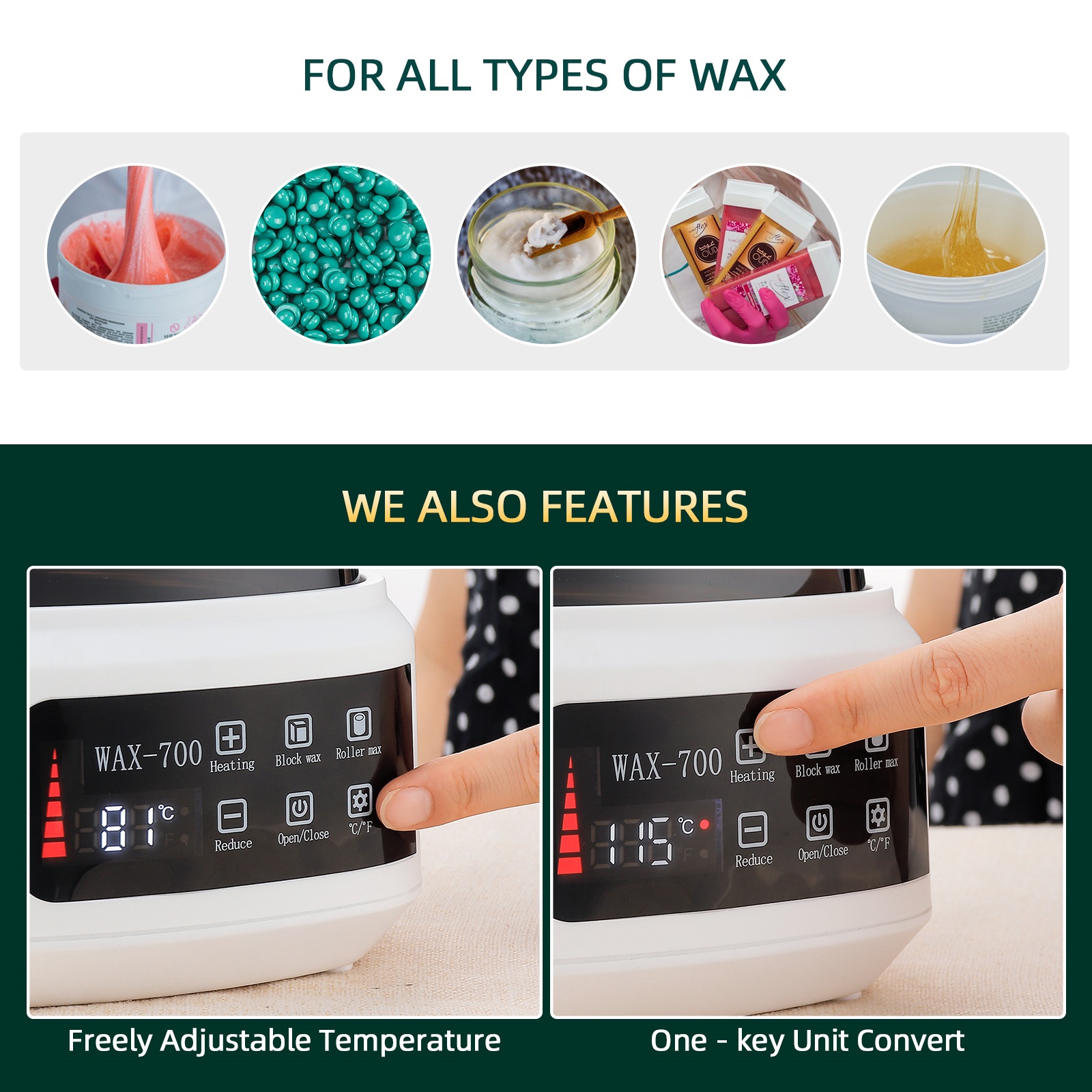 500ml wax heater, electric hair removal wax-melt warmer with automatic temperature
