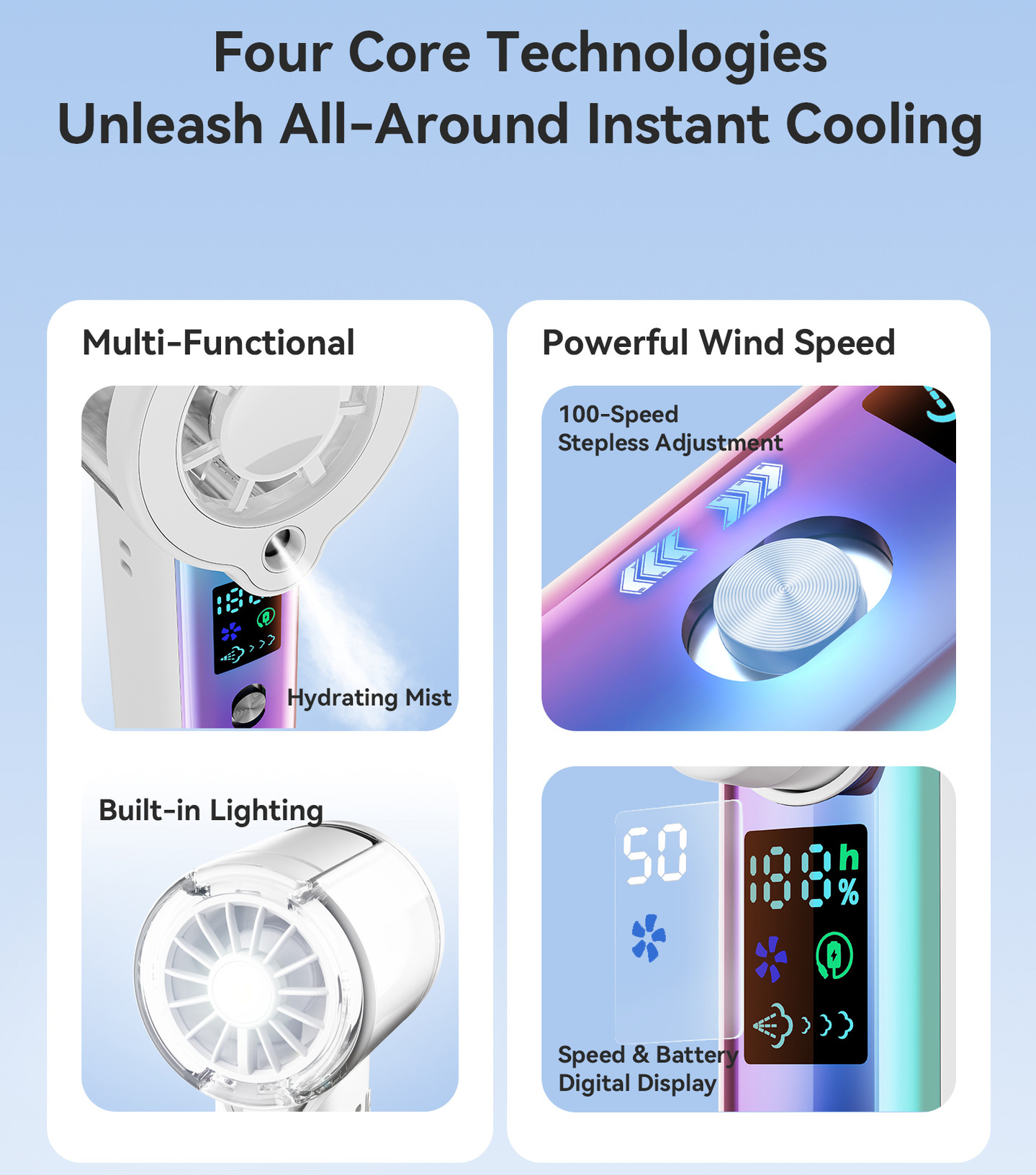 cool laser graffiti portable water replenishing spray fan 3000 mah rechargeable spray handheld fan