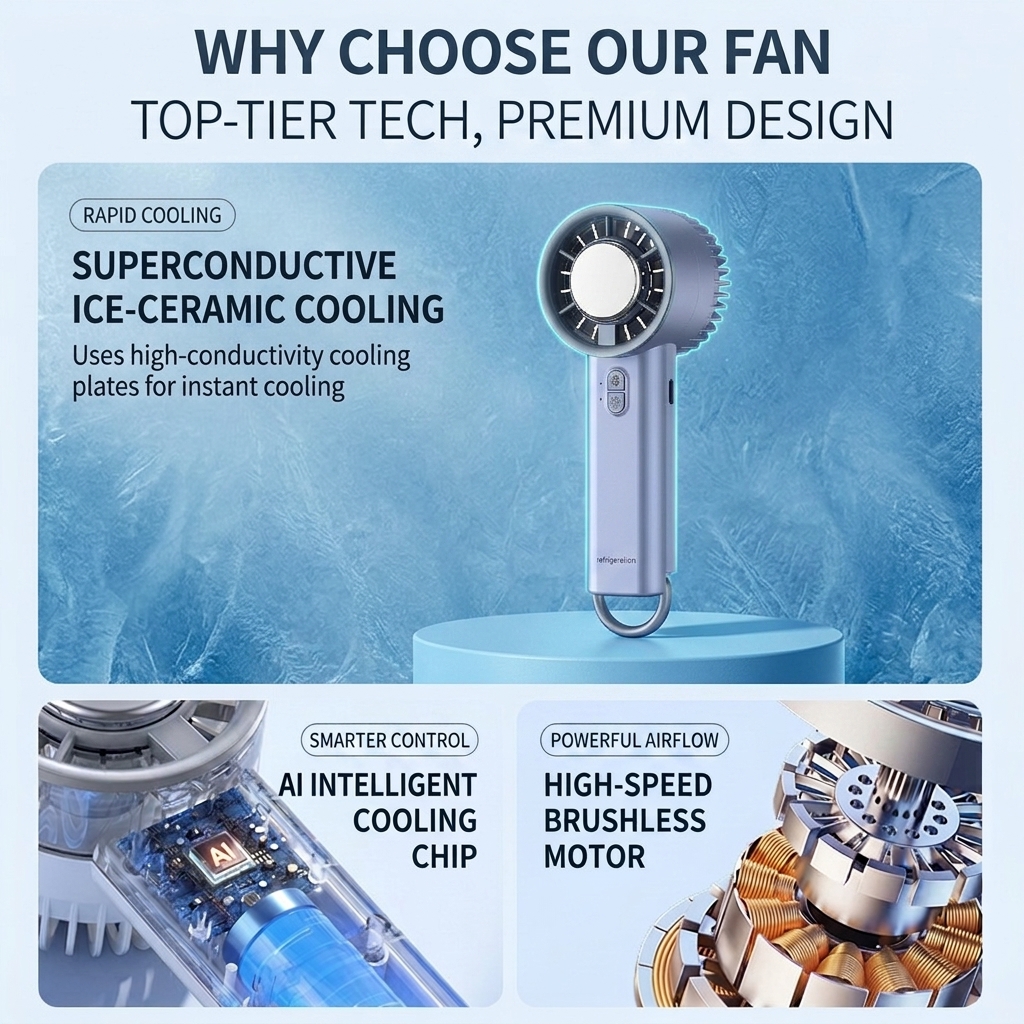 semiconductor icing cooling fan, handheld portable desktop charging turbine usb fan