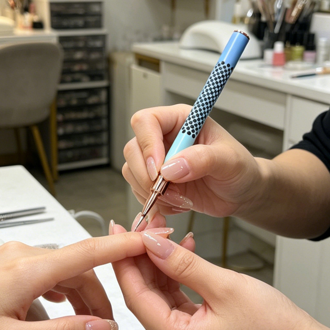 5-piece nail art brush set, featuring pull-line drawing, color blending, and uv nail art pen
