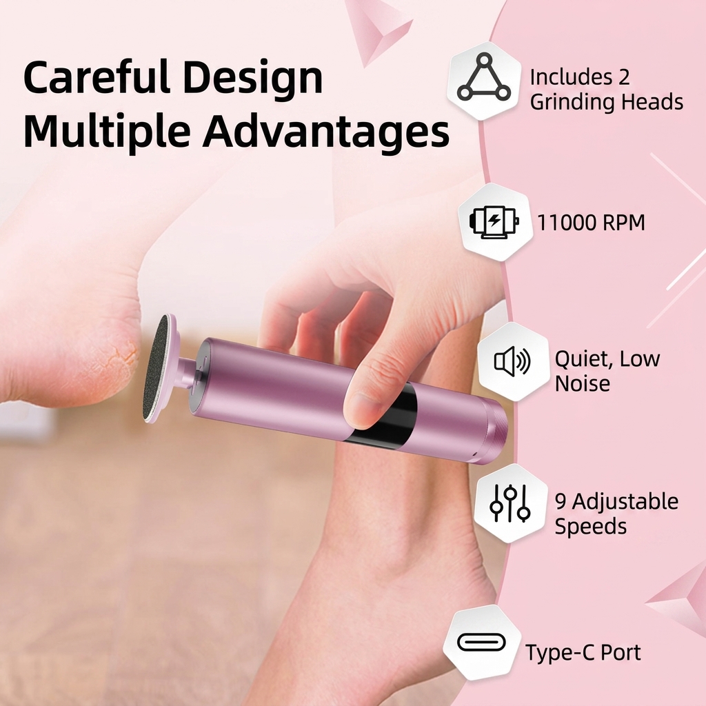 foot shaper with 9-level adjustment, type-c interface, digital display, electric foot grinder