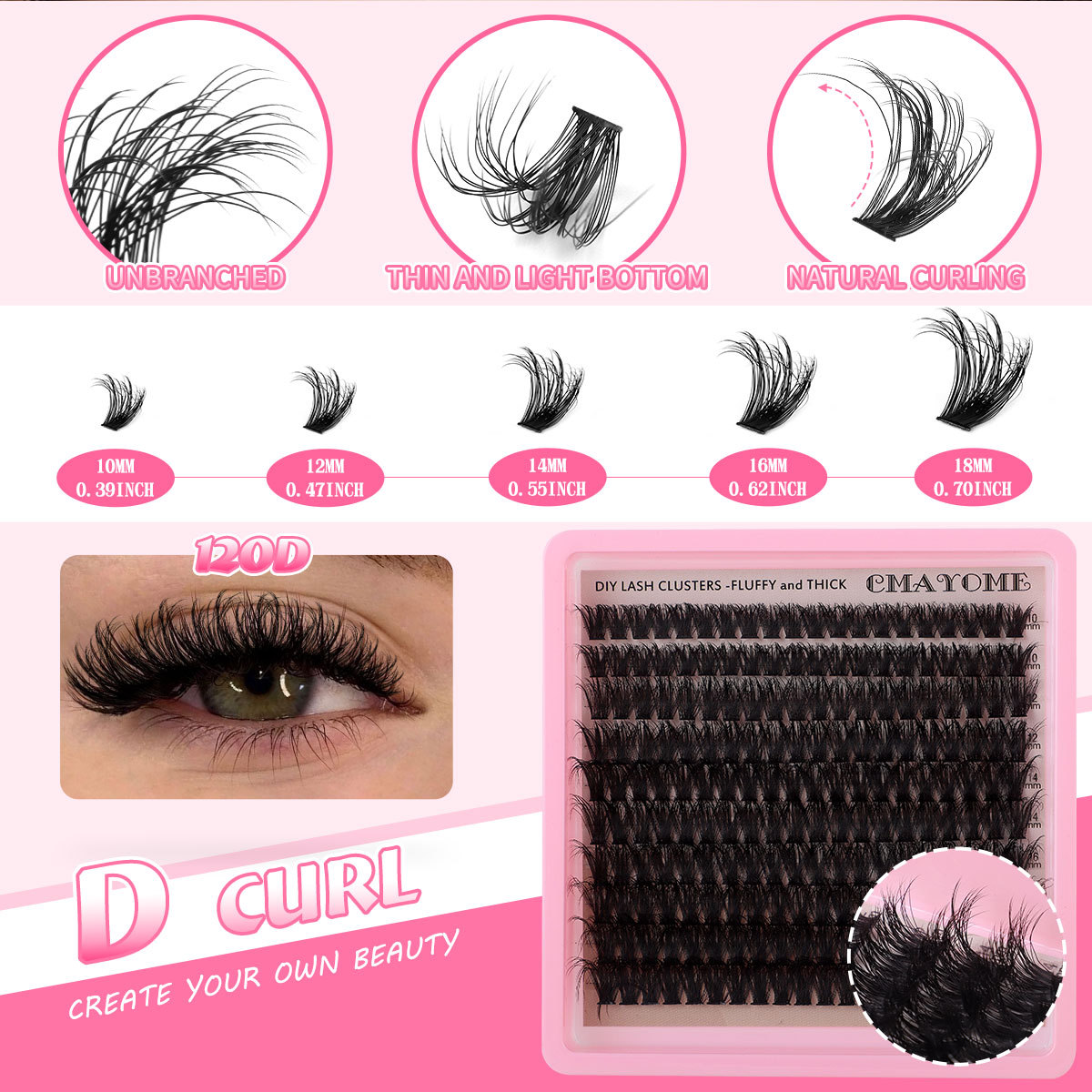 120-160d curved 200 clusters of single-cluster fluffy false eyelashes 10-18mm diy segmented thick,