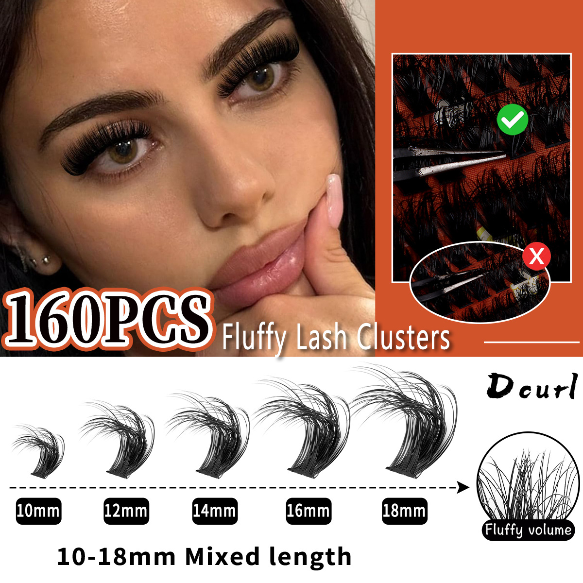 thick, curl, d-curve single cluster false lashes 8-16mm diy segmented grafting natural fluffy