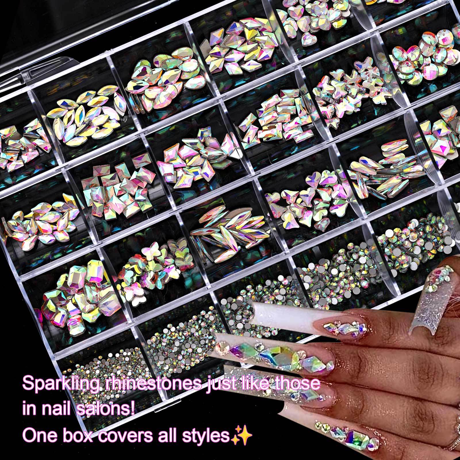 24 grid mixed nail drill flat bottom glass shaped stone