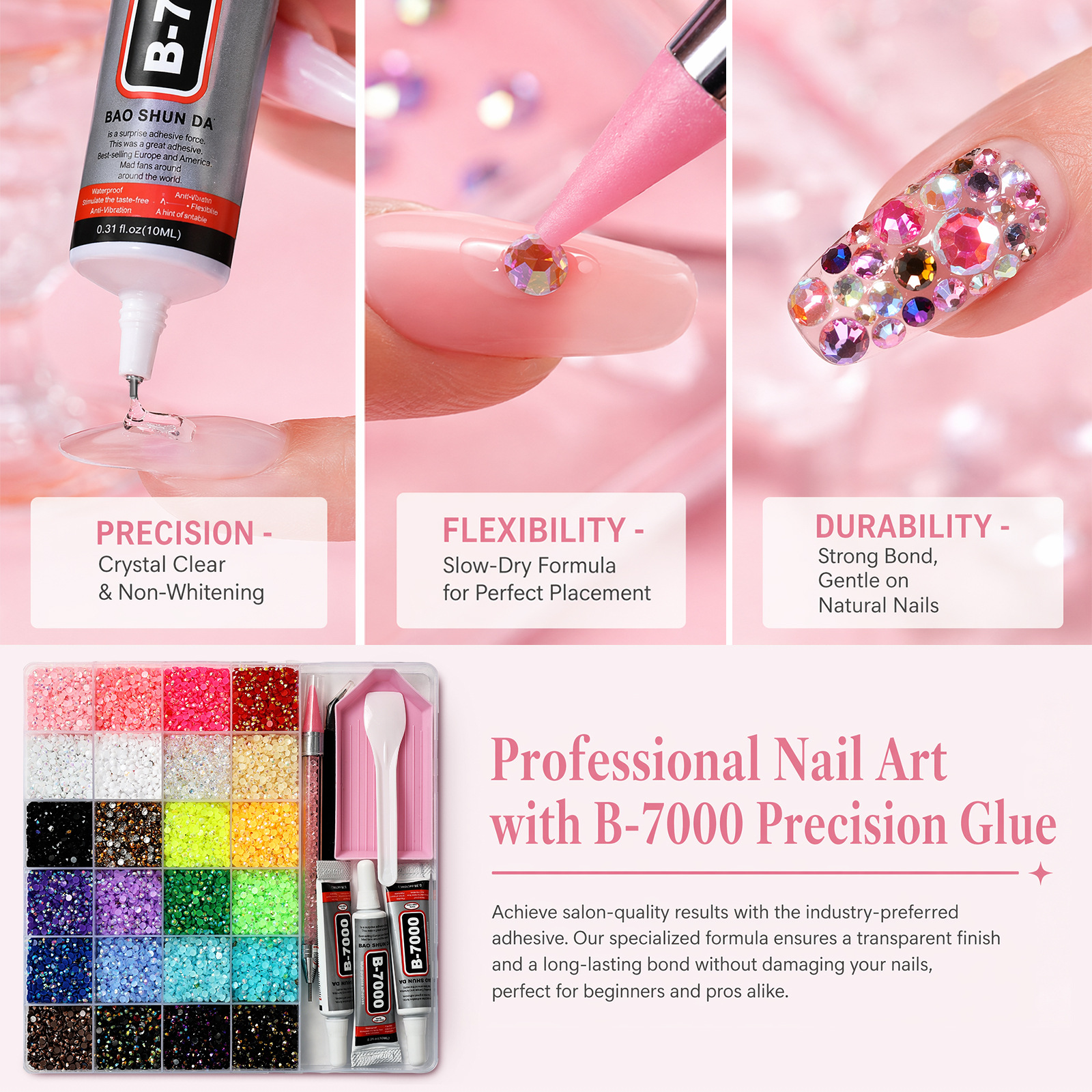 24 grid flat bottom resin diamond set mixed with transparent colored jewelry sticking tool