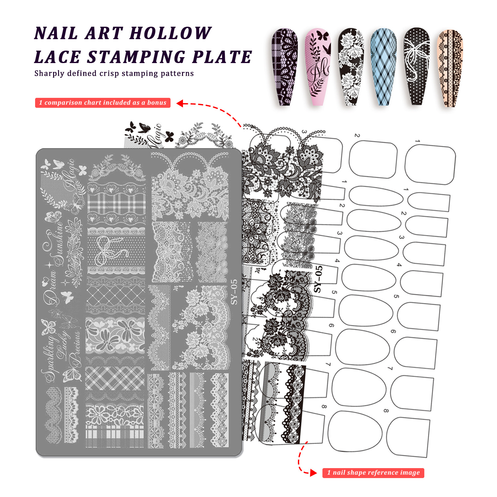 lace butterfly rose flower ribbon bow tie plaid pattern nail art transfer template mold