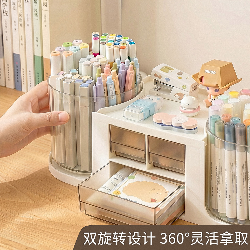 double rotating transparent pen holder storage box for student desktop stationery storage pen holde